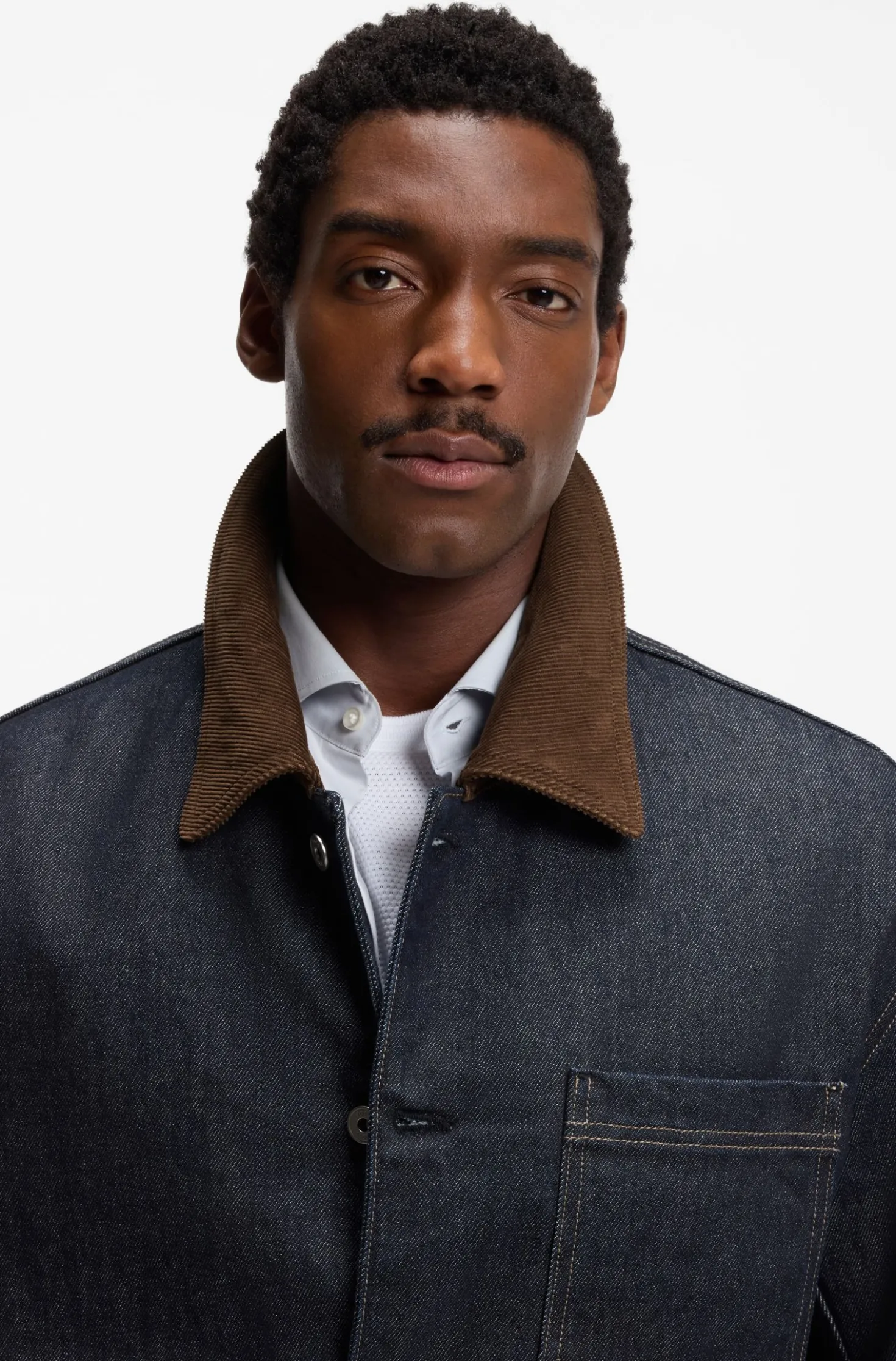Contrast-collar jacket in indigo denim