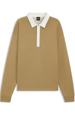 Contrast-collar sweater in cotton and virgin wool