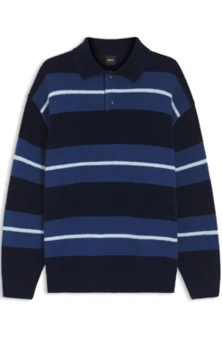 Cotton-blend knit polo with block stripes