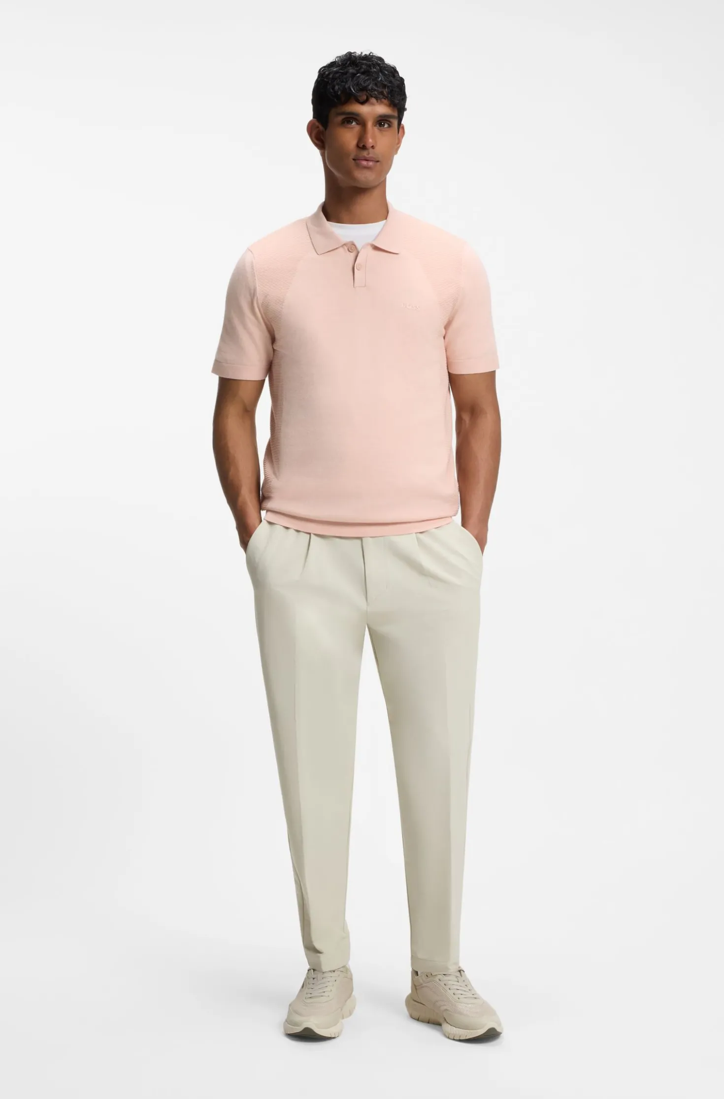 Cotton-blend knit polo with bodymapping structure