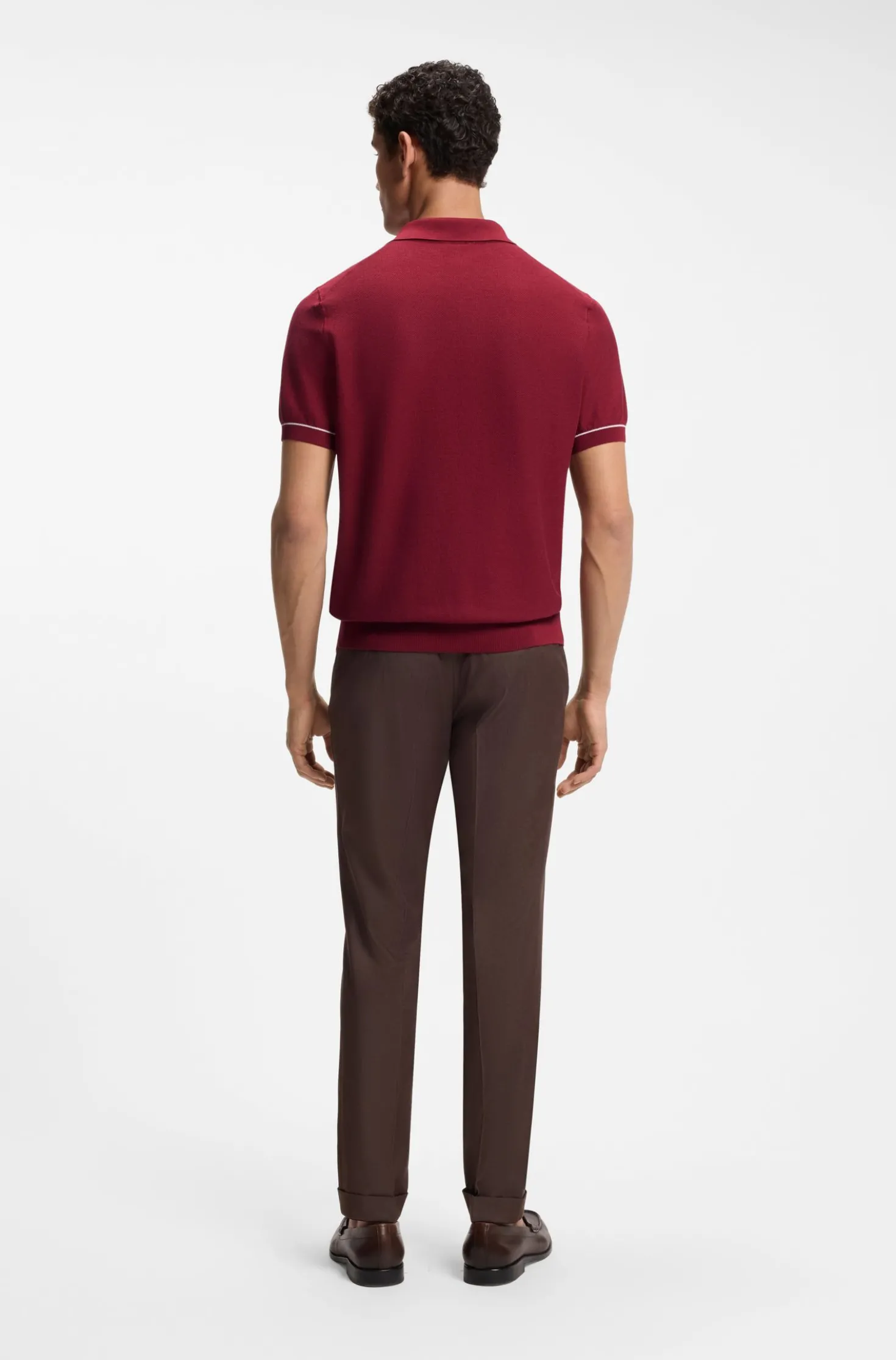 Cotton-blend knit polo with horizontal stripe