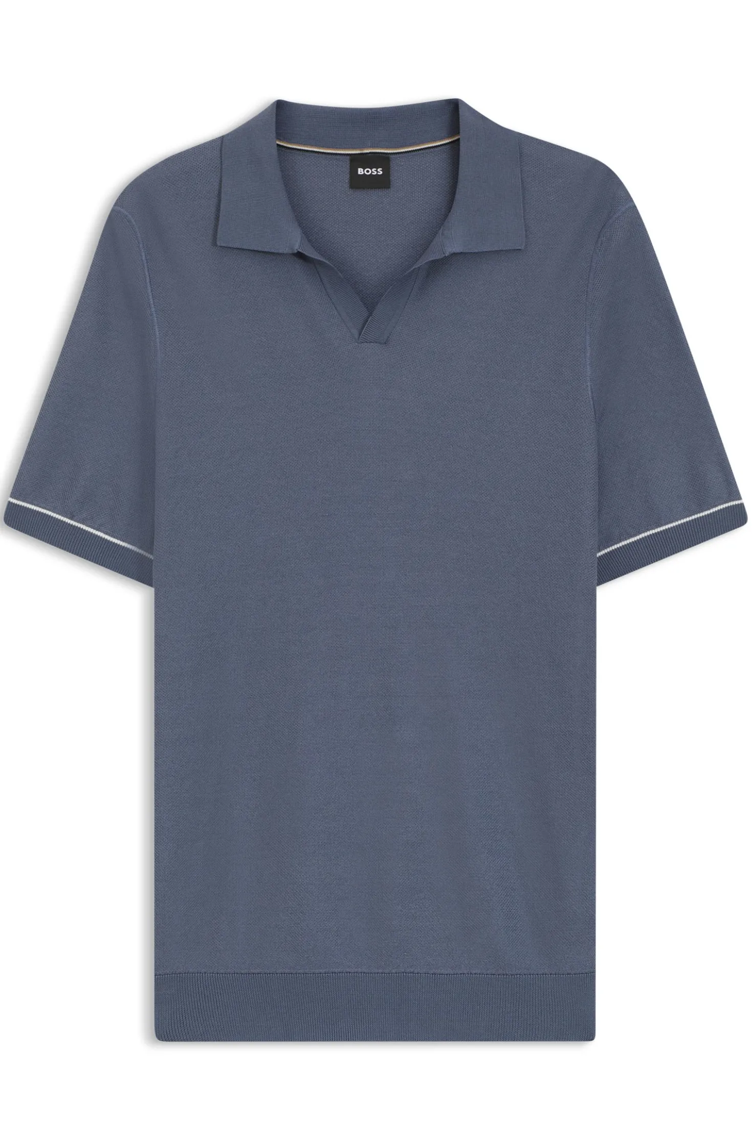 Cotton-blend knit polo with horizontal stripe