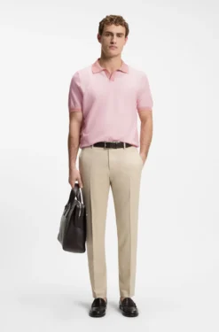 Cotton-blend knit polo with horizontal stripe