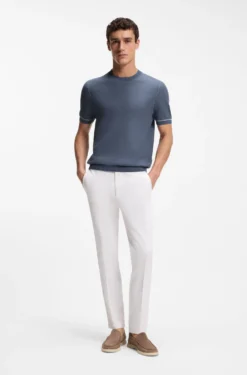 Cotton-blend knit T-shirt with horizontal stripe