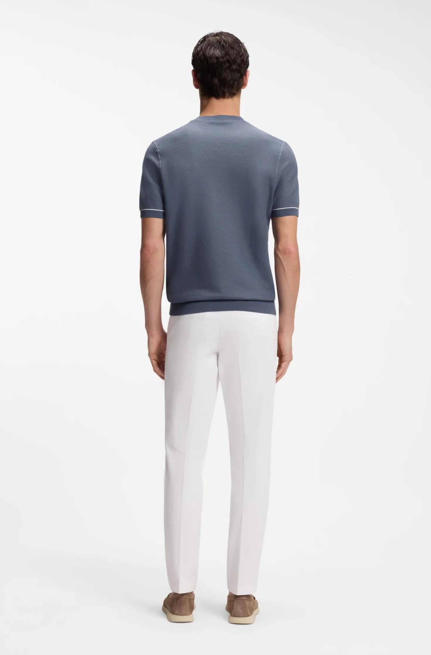 Cotton-blend knit T-shirt with horizontal stripe