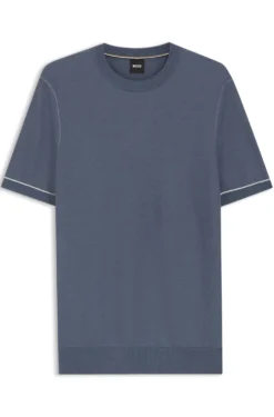 Cotton-blend knit T-shirt with horizontal stripe