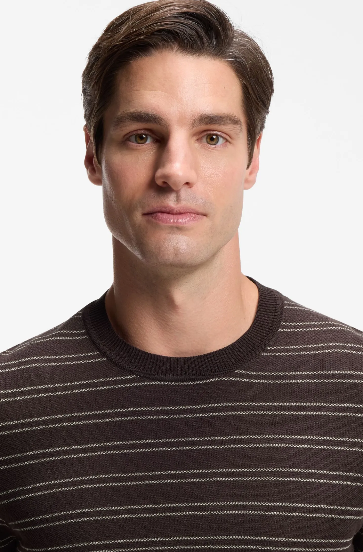 Cotton-blend knit T-shirt with horizontal stripe