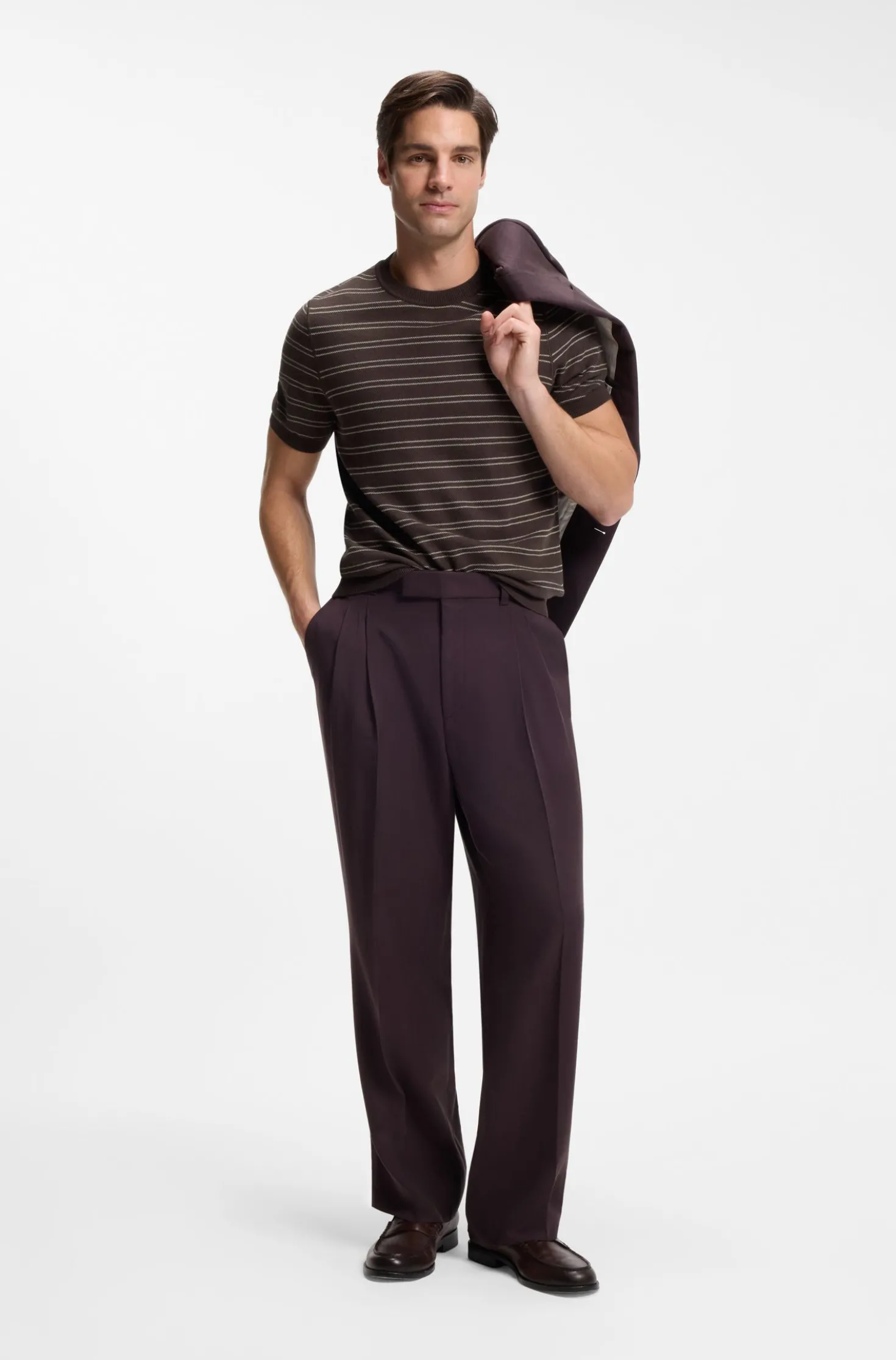 Cotton-blend knit T-shirt with horizontal stripe