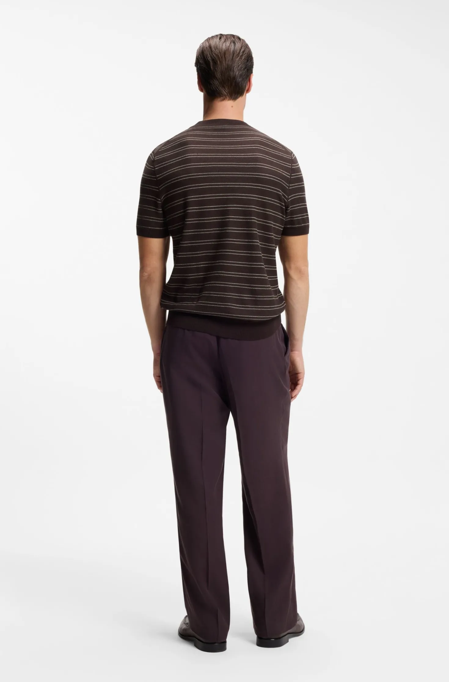 Cotton-blend knit T-shirt with horizontal stripe