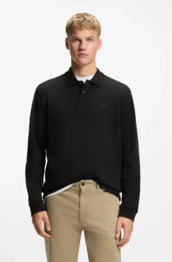Cotton-blend polo shirt with waffle structure