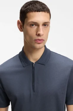 Cotton-blend polo shirt with zip placket