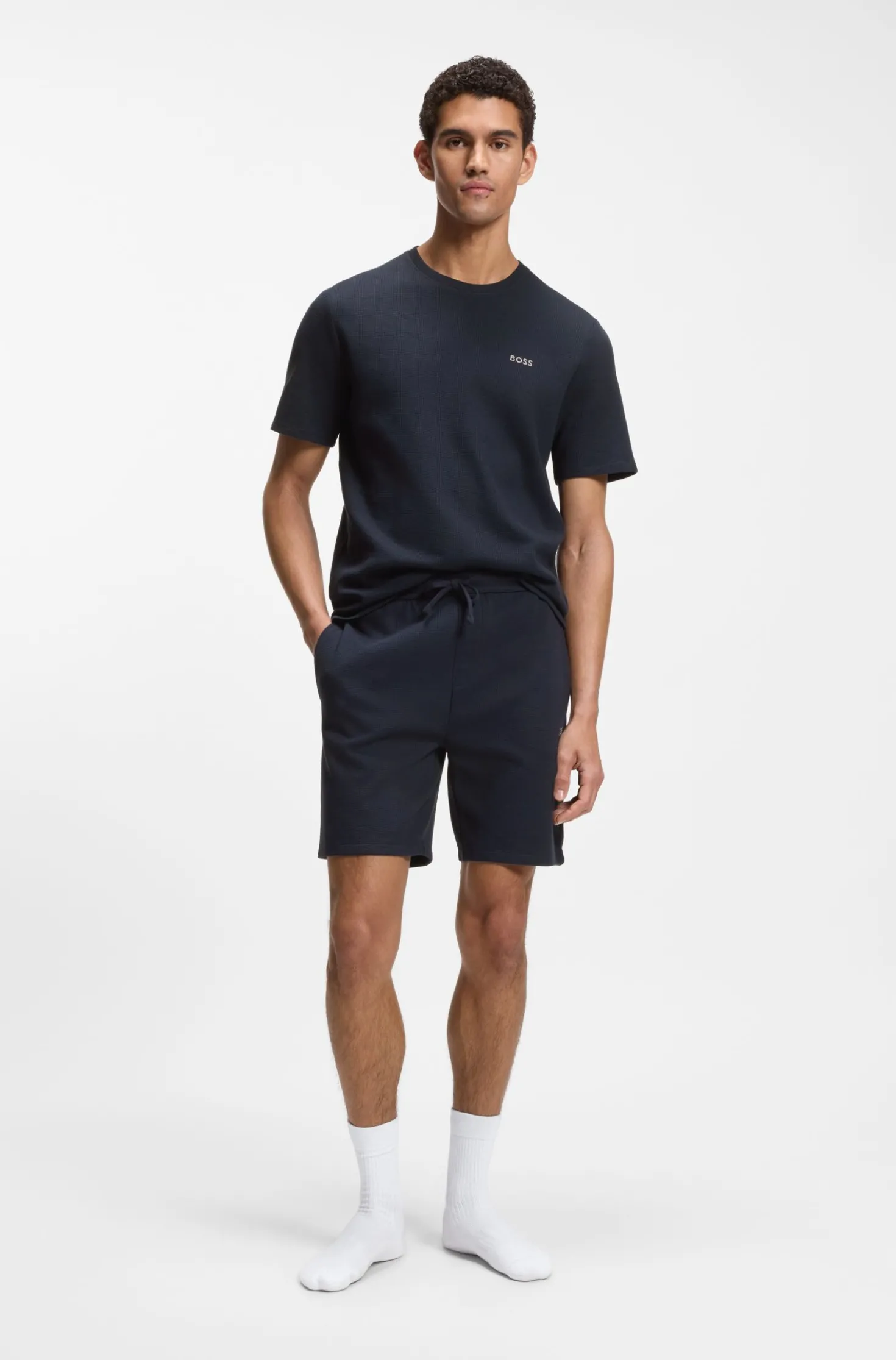 Cotton-blend pyjama shorts with embroidered logo