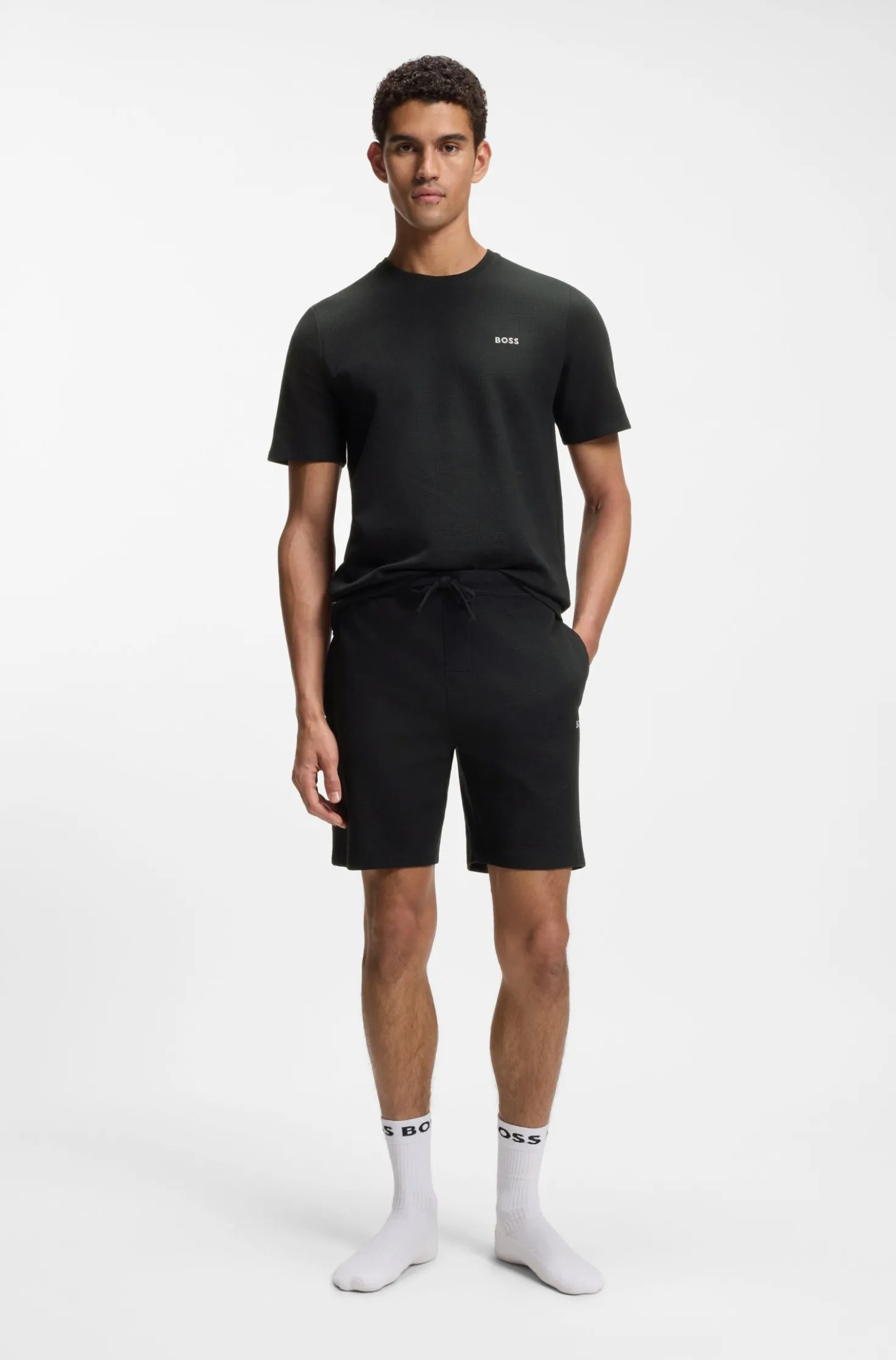 Cotton-blend pyjama shorts with embroidered logo