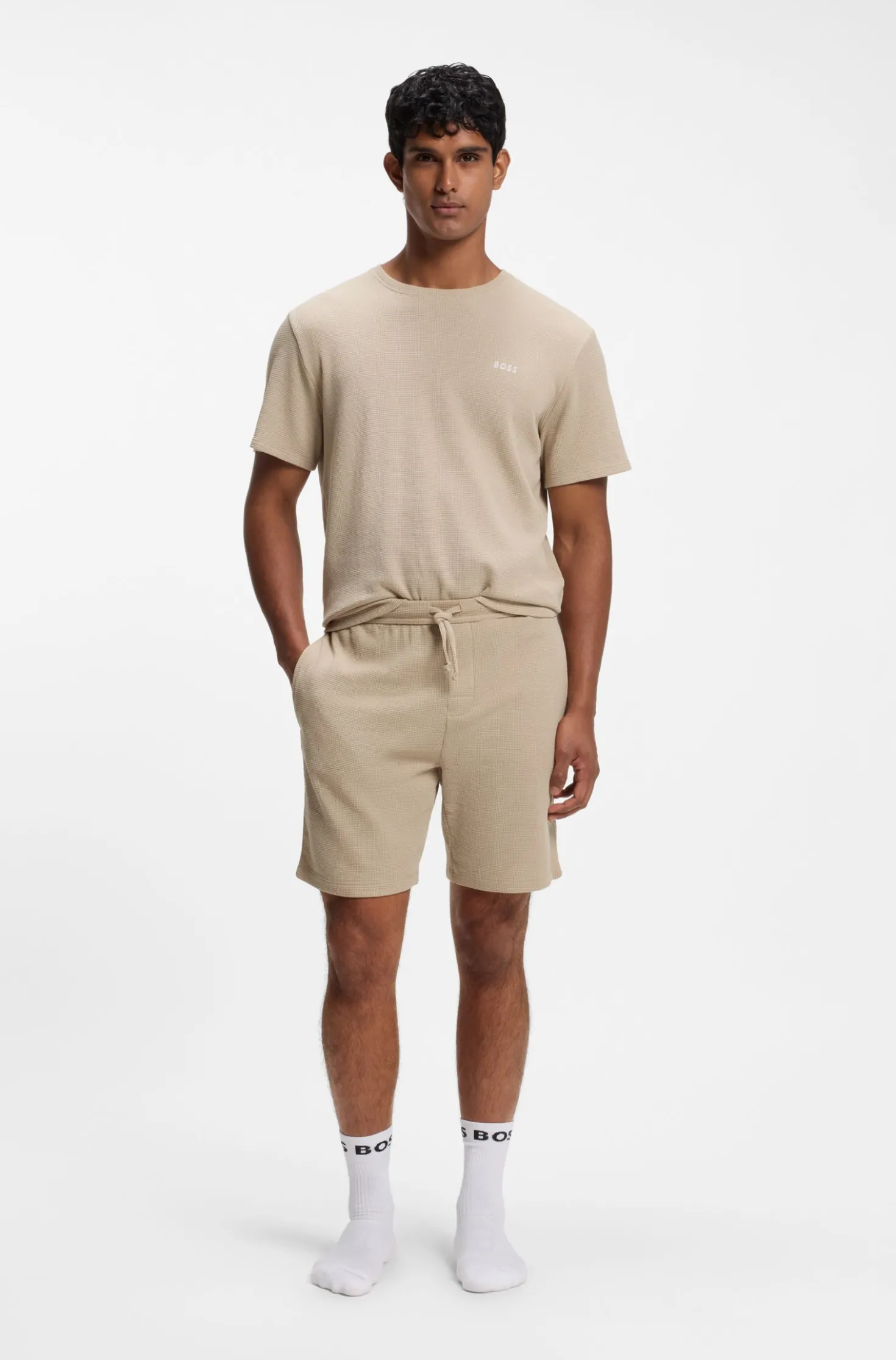Cotton-blend pyjama shorts with embroidered logo