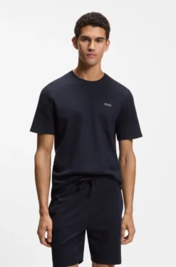 Cotton-blend pyjama T-shirt with embroidered logo