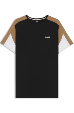 Cotton-blend pyjama T-shirt with contrast panels