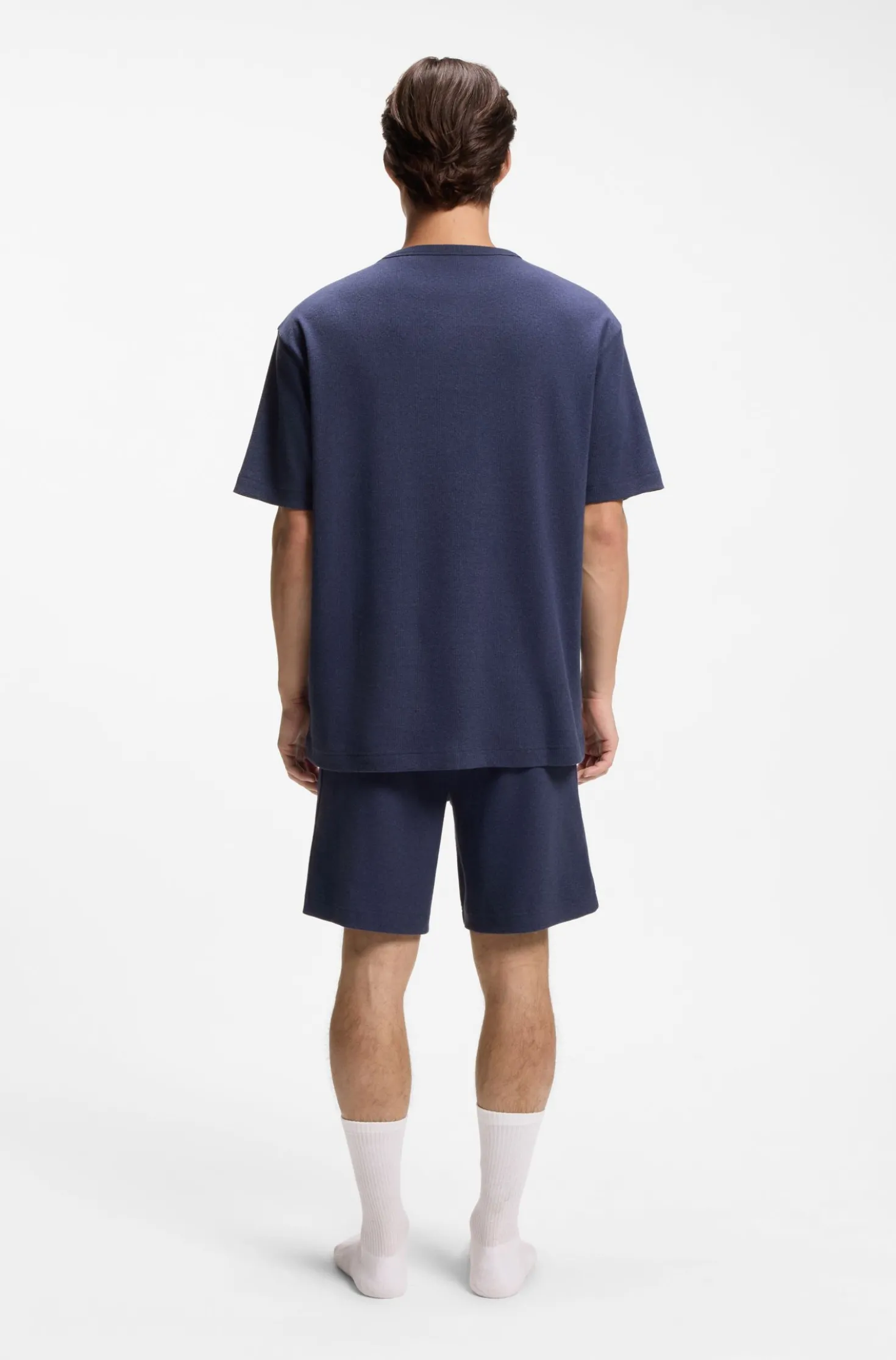 Cotton-blend pyjama T-shirt with embroidered logo