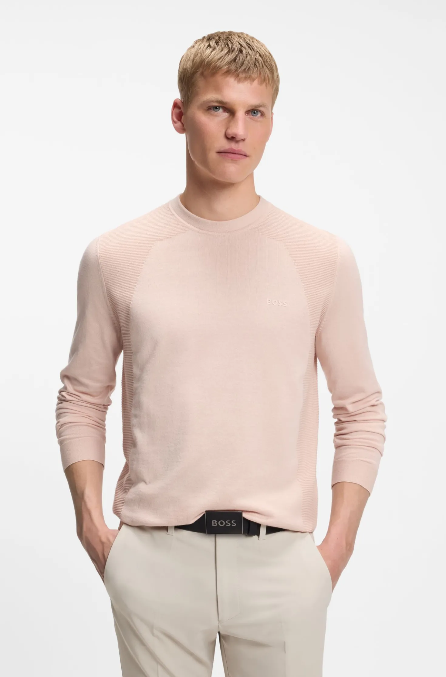 Cotton-blend sweater with bodymapping structure