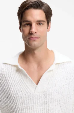 Cotton-blend sweater with Johnny collar