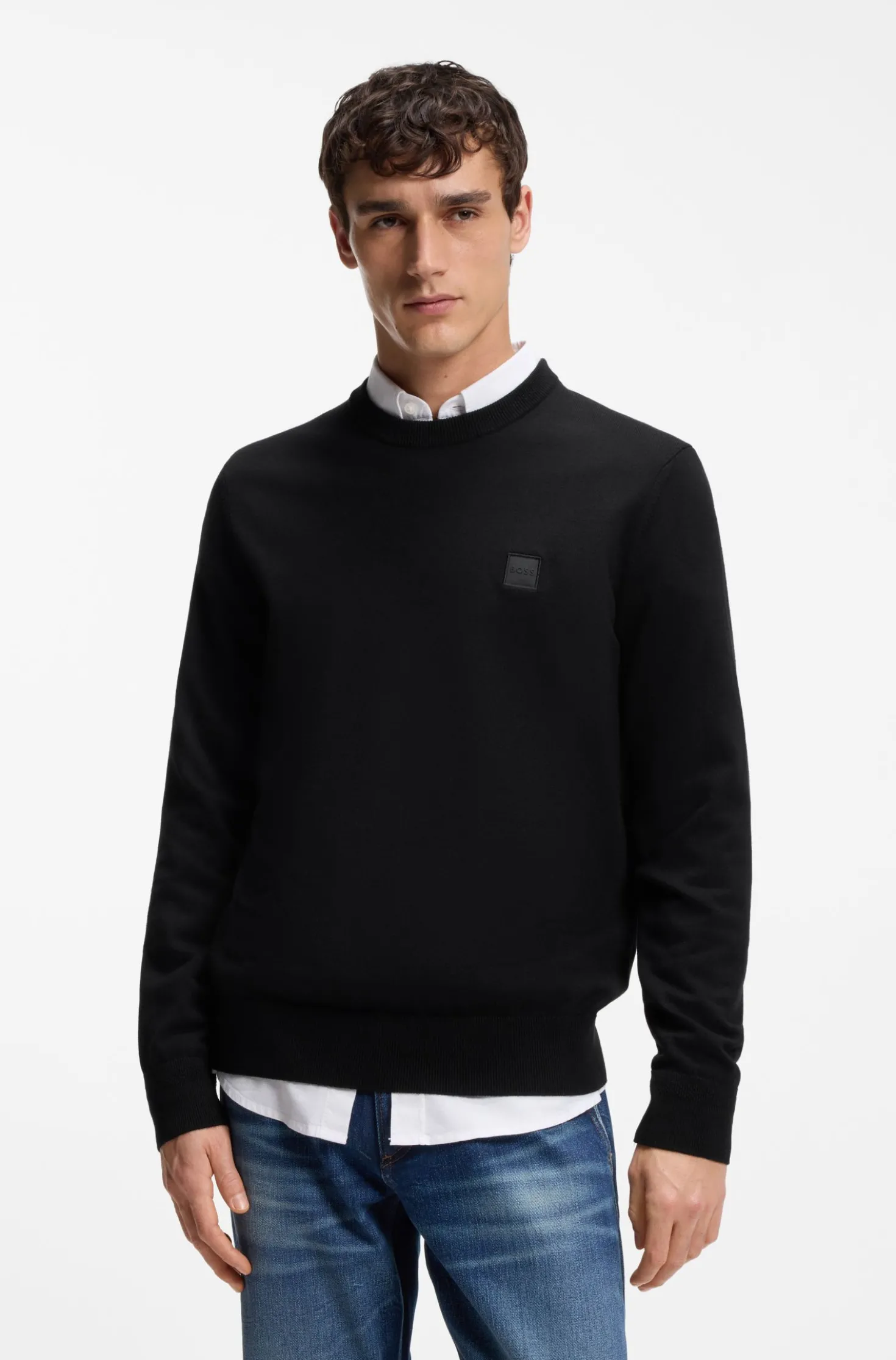 Cotton-blend sweater with logo patch