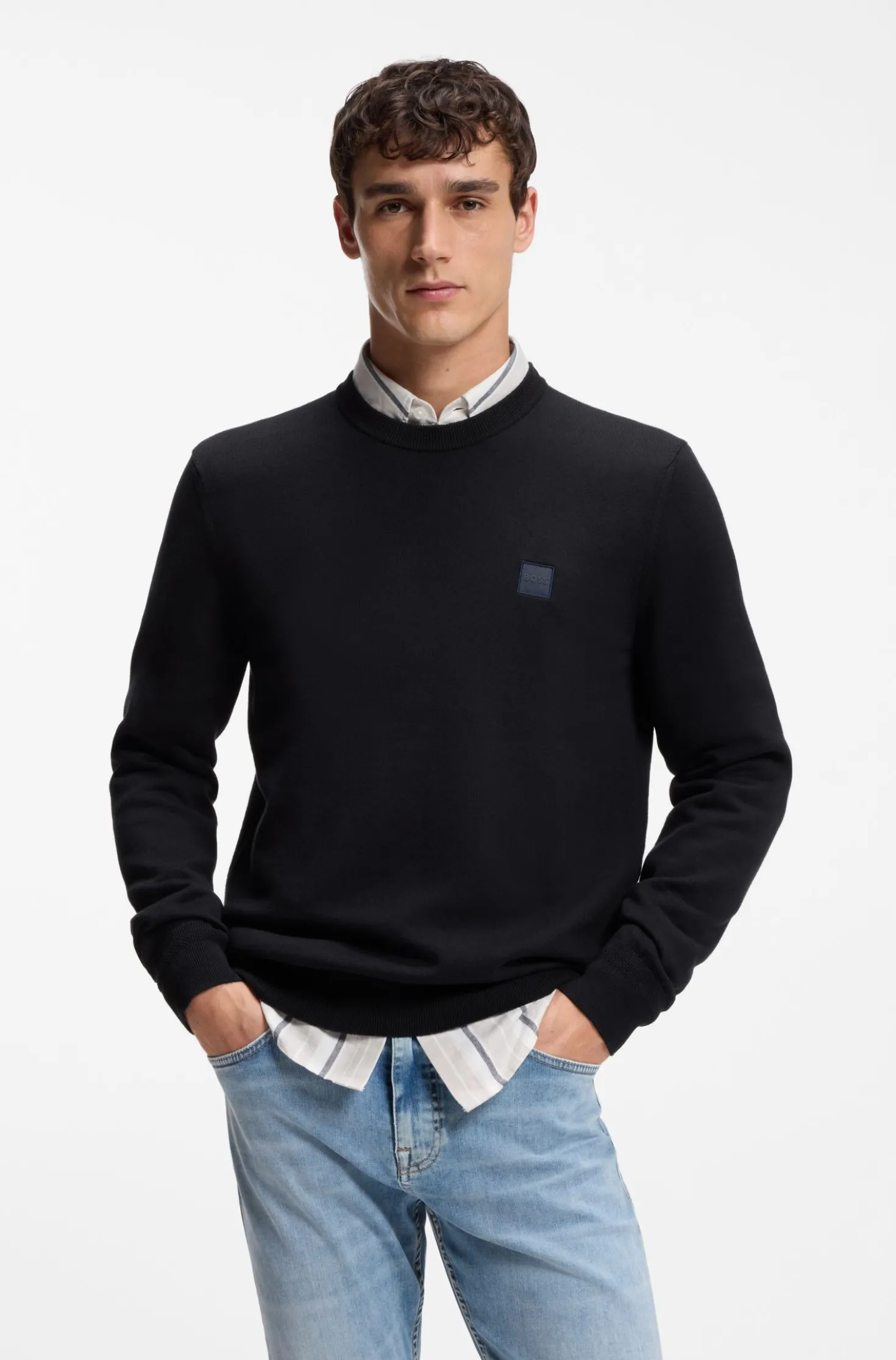 Cotton-blend sweater with logo patch
