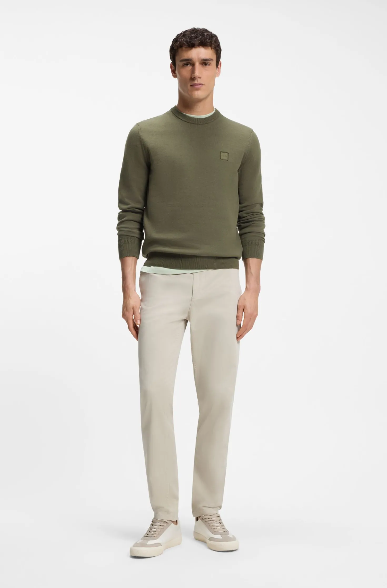 Cotton-blend sweater with logo patch