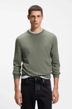 Cotton-blend sweater with logo patch