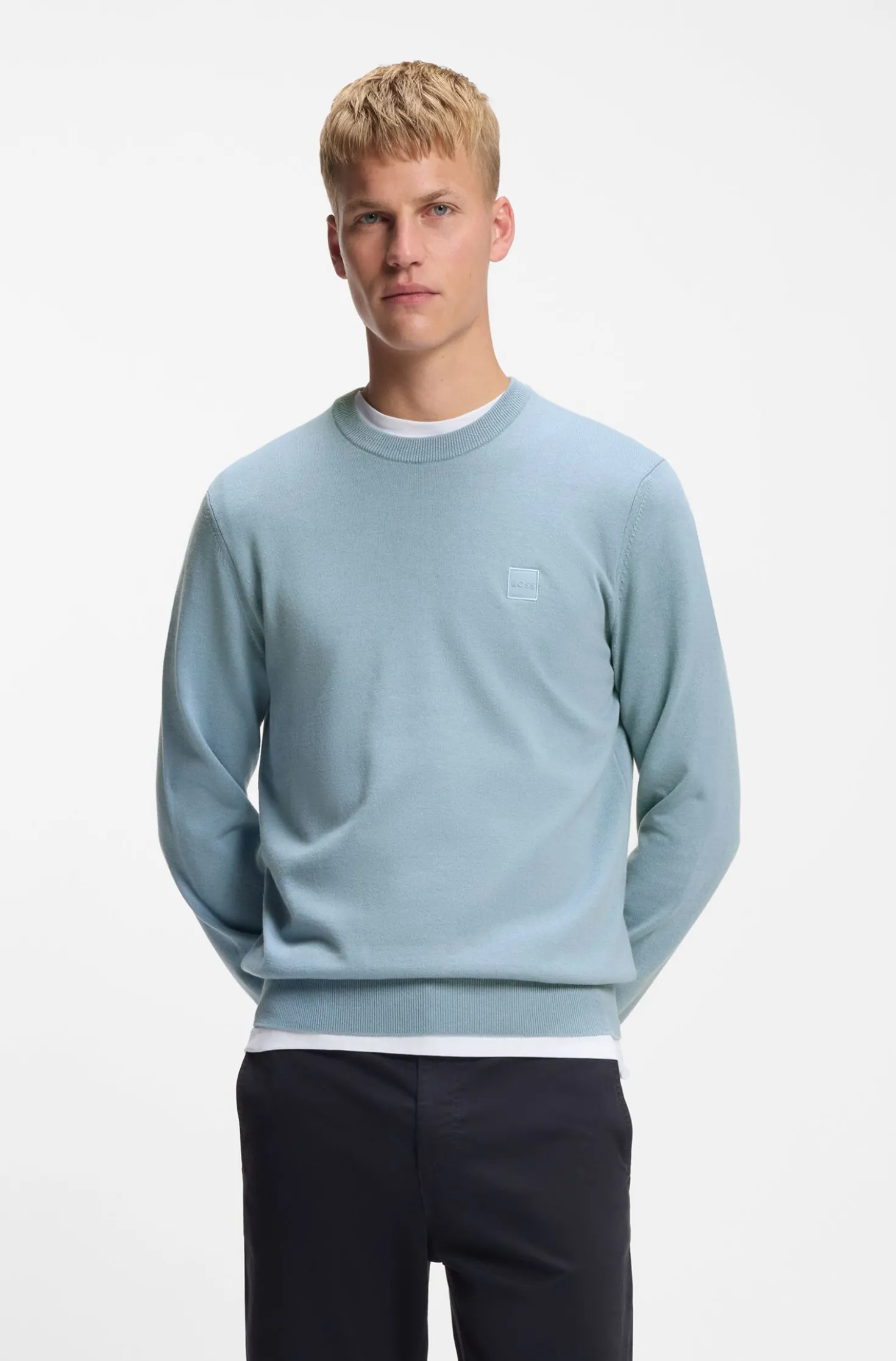 Cotton-blend sweater with logo patch