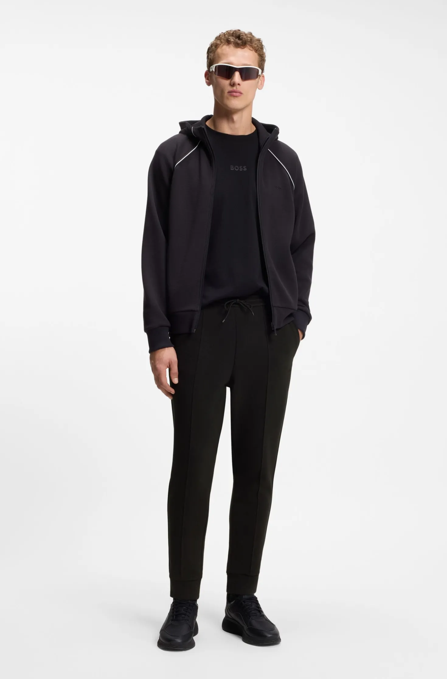 Cotton-blend tracksuit bottoms with piping details