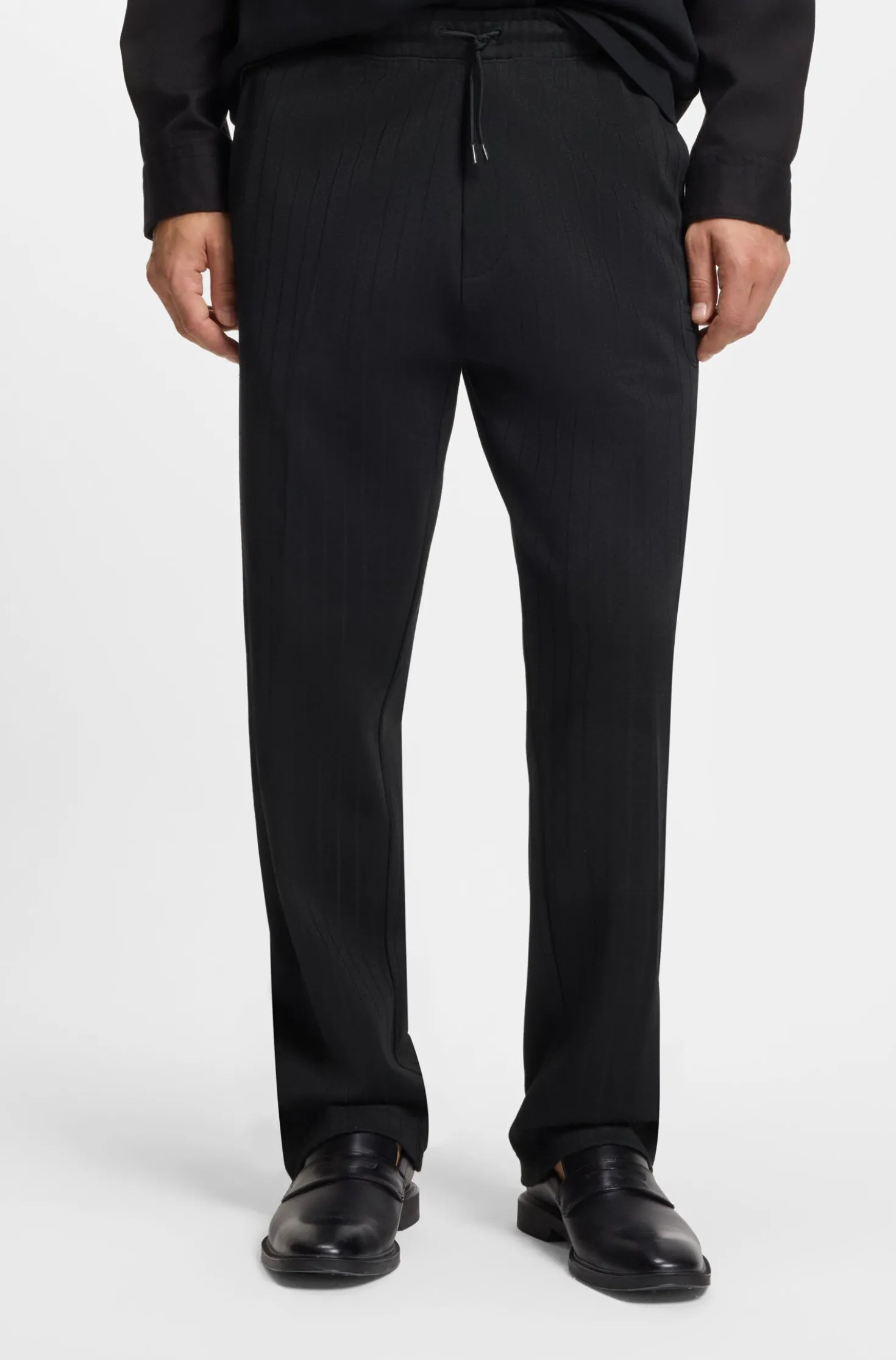 Cotton-blend tracksuit bottoms with drop-needle stripe