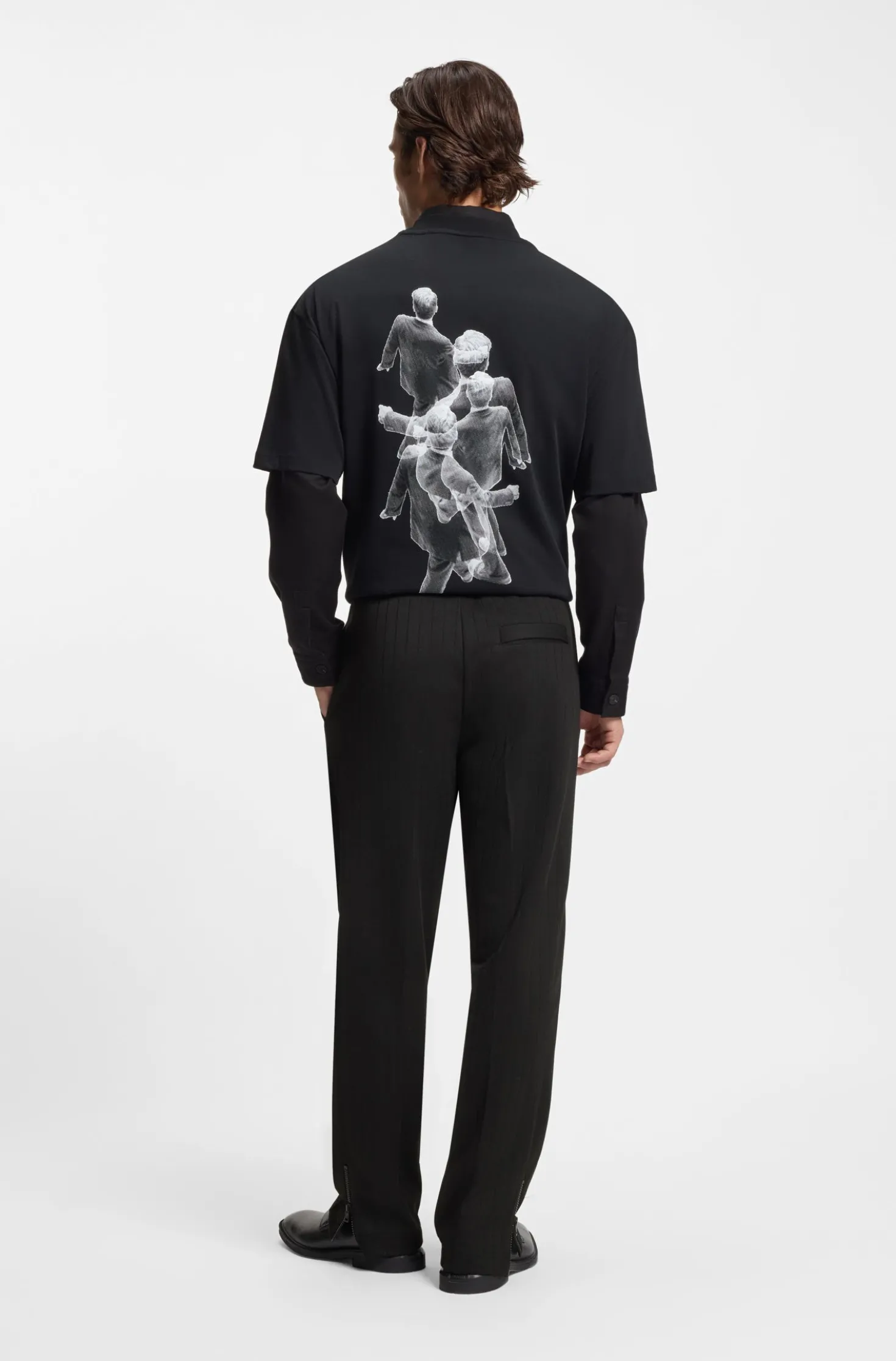 Cotton-blend tracksuit bottoms with drop-needle stripe