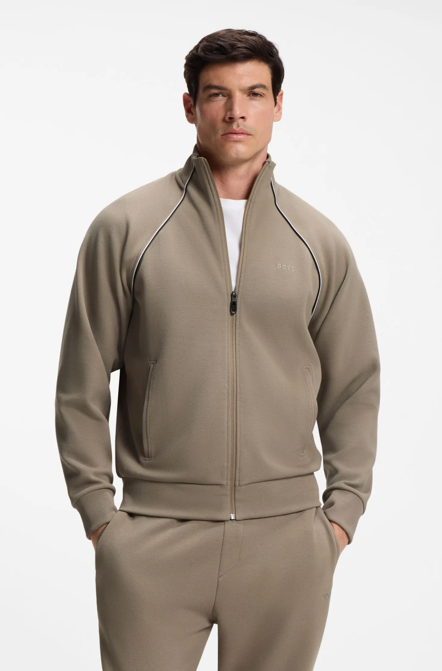 Cotton-blend tracksuit set with contrast piping