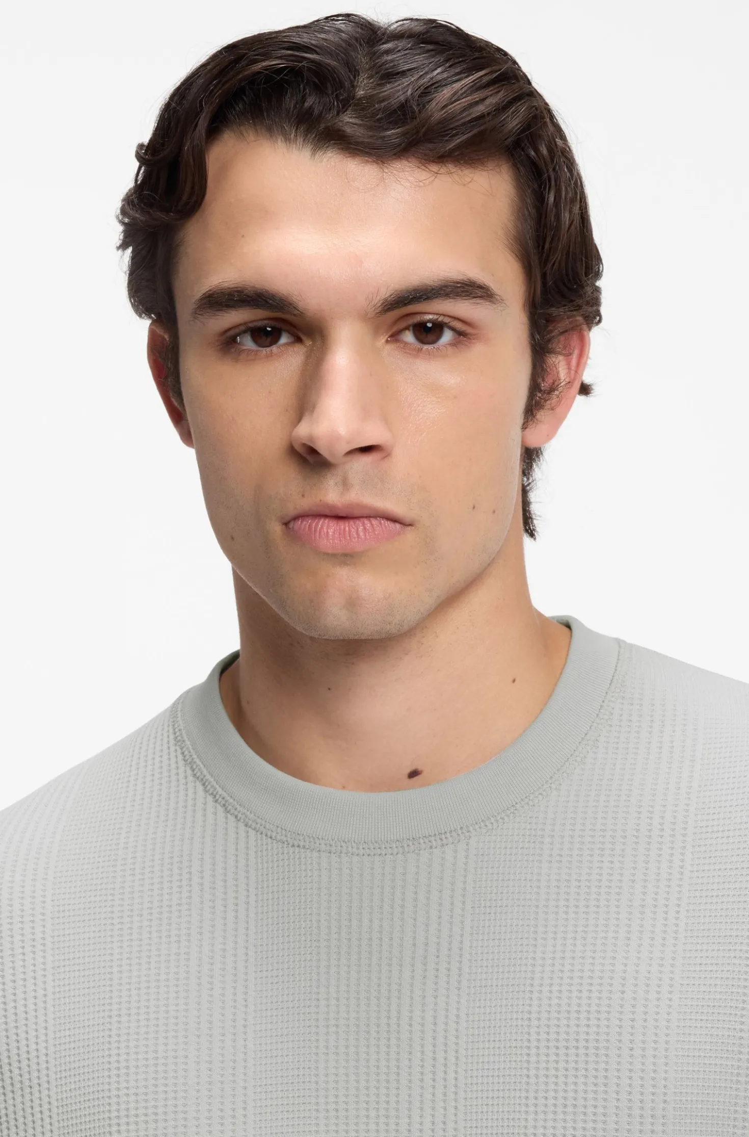 Cotton-blend T-shirt with waffle structure