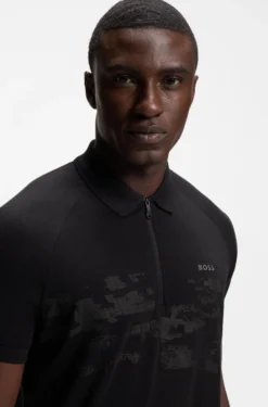 Cotton-blend zipped polo shirt with reflective graphics