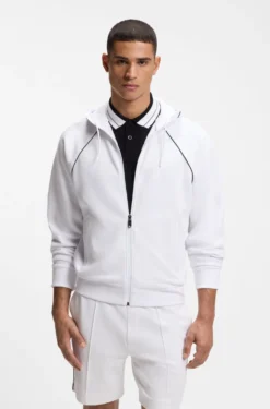 Cotton-blend zip-up hoodie with piping details