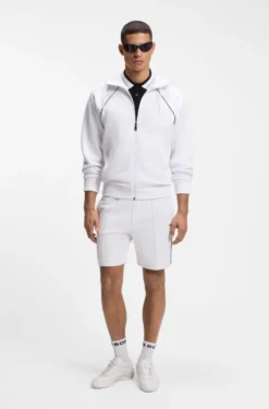 Cotton-blend zip-up hoodie with piping details