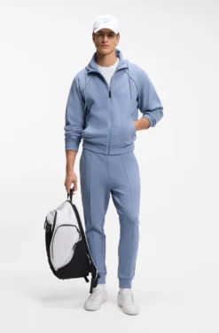 Cotton-blend zip-up hoodie with piping details