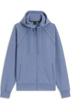 Cotton-blend zip-up hoodie with piping details