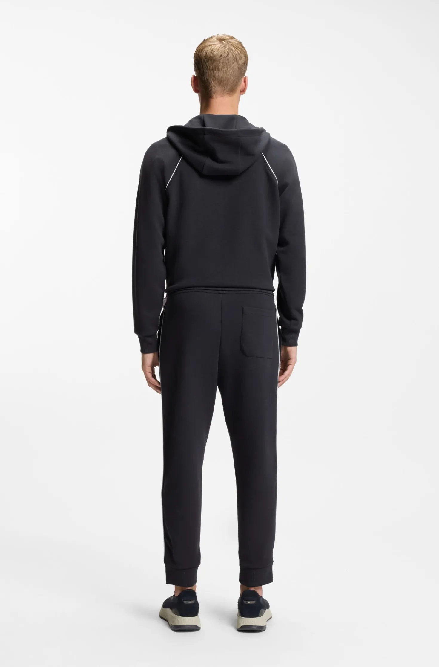 Cotton-blend zip-up hoodie with piping details