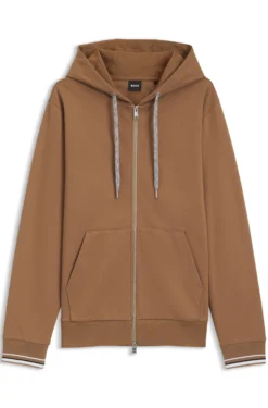 Cotton-blend zip-up hoodie with patterned drawcords