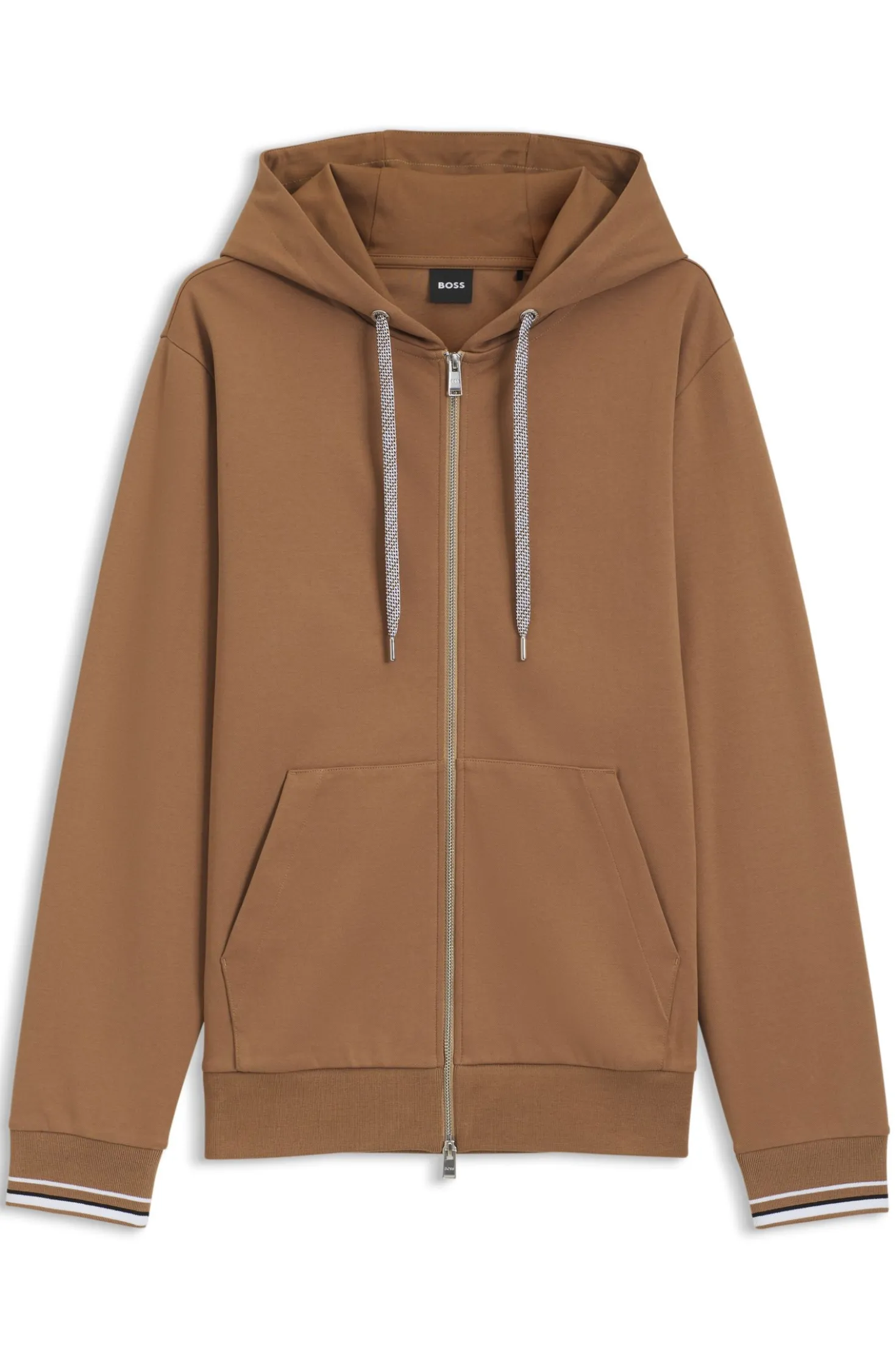 Cotton-blend zip-up hoodie with patterned drawcords