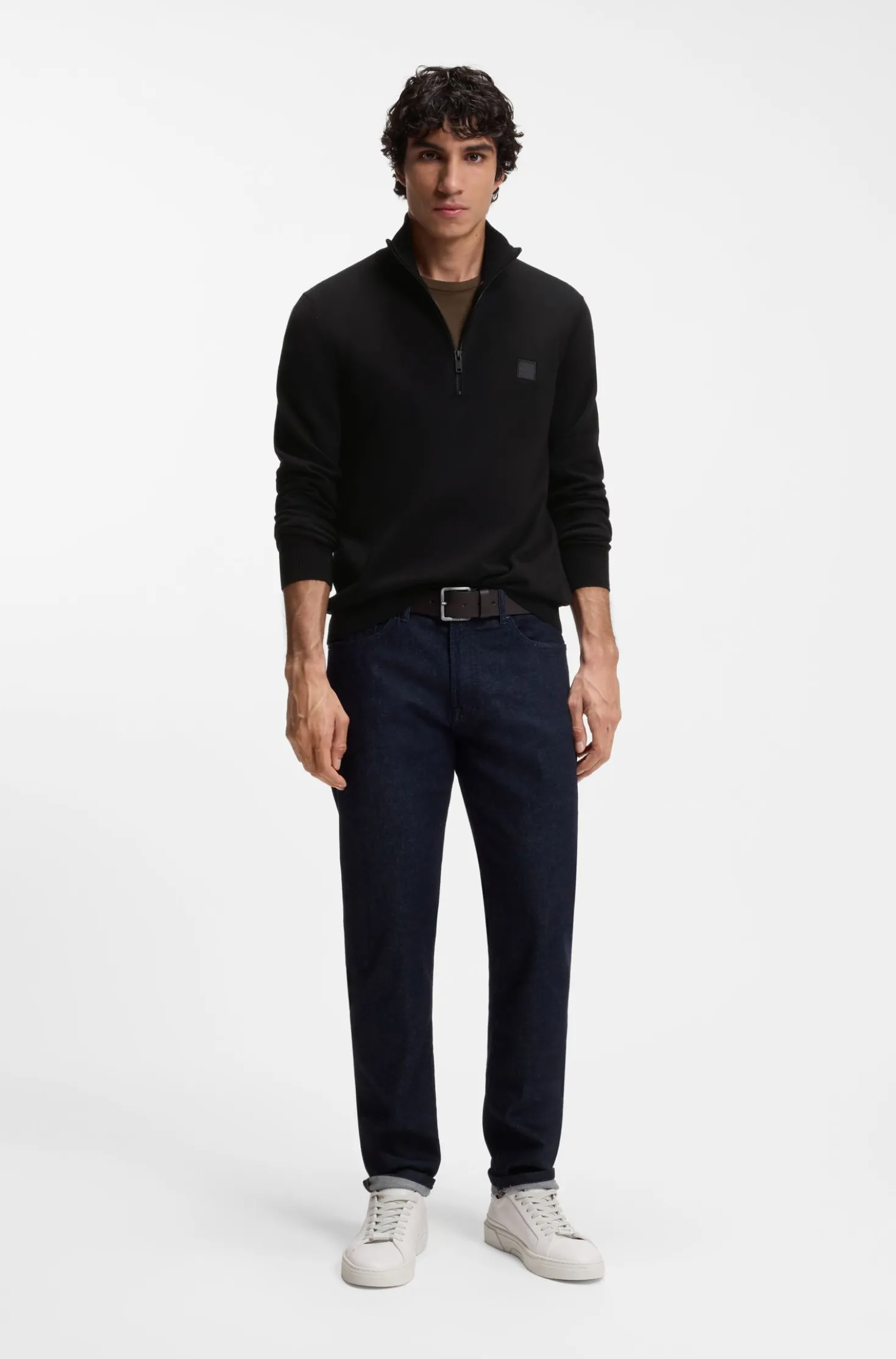 Cotton-cashmere sweater with zip collar
