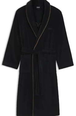 Cotton dressing gown with piping and embroidered branding