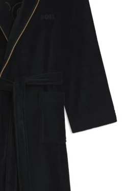 Cotton dressing gown with piping and embroidered branding