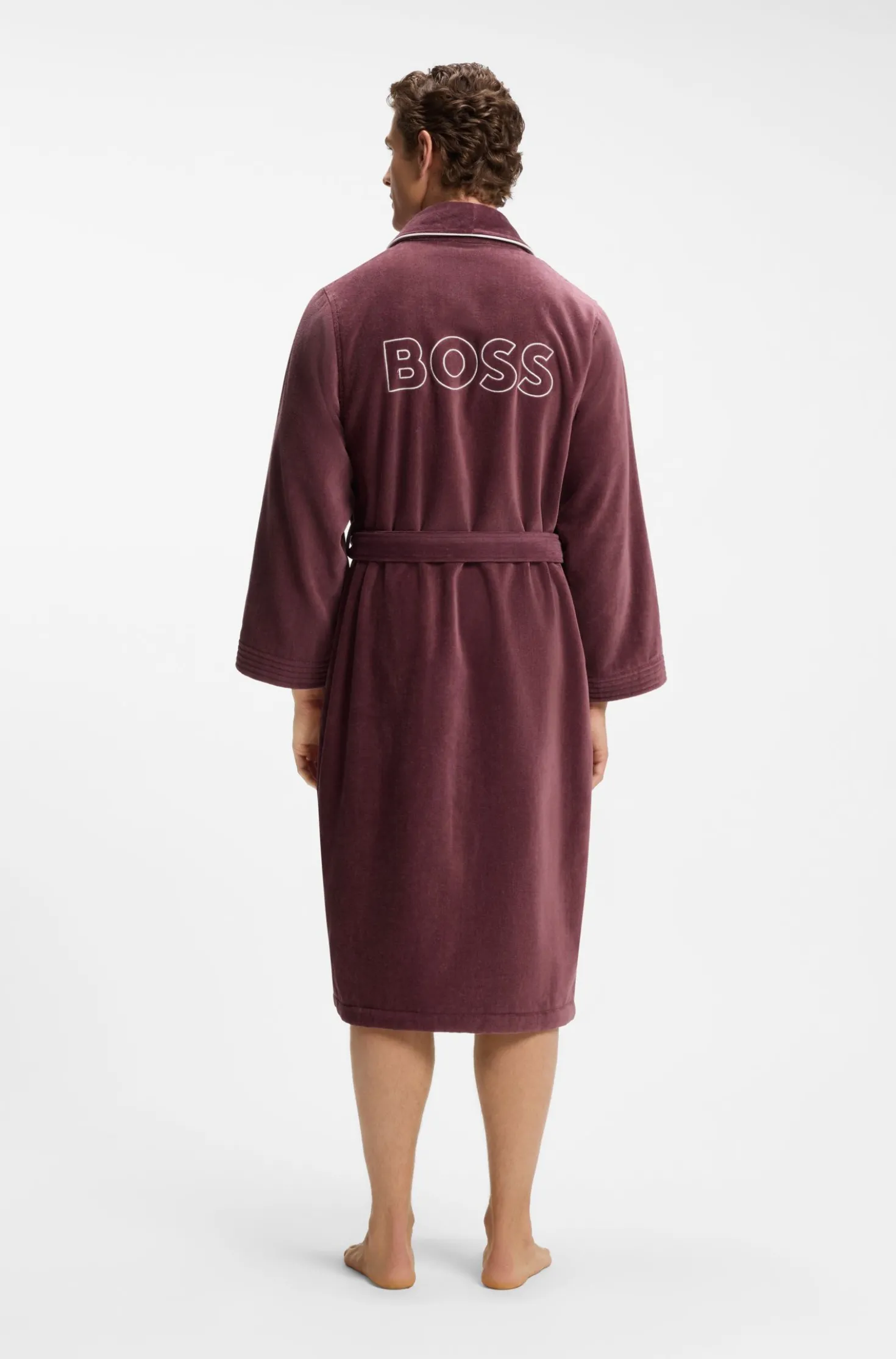 Cotton dressing gown with piping and embroidered branding