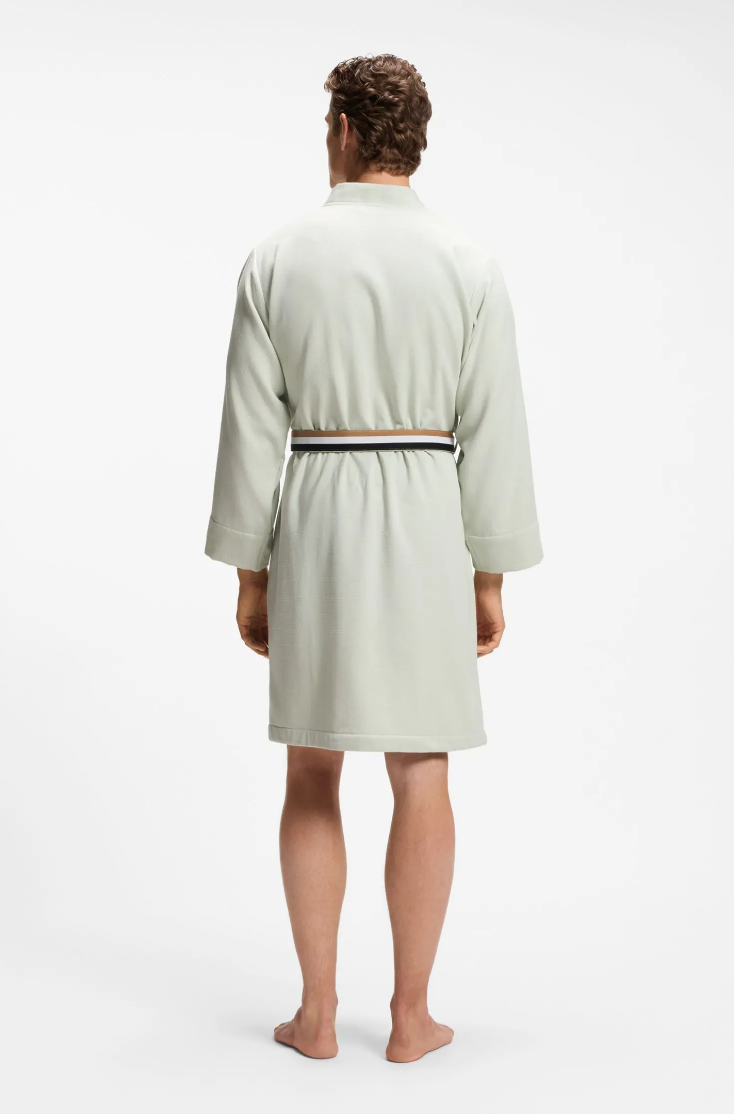 Cotton dressing gown with signature-stripe belt