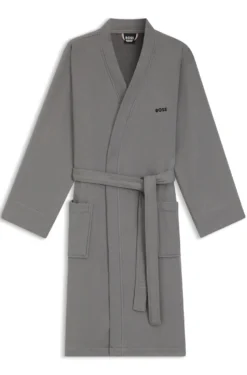 Cotton dressing gown with signature-stripe belt