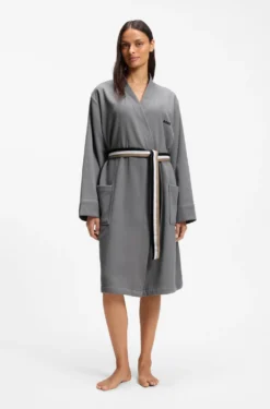 Cotton dressing gown with signature-stripe belt