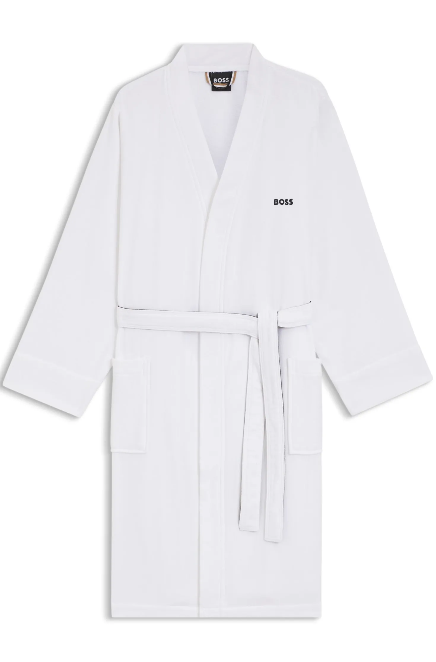 Cotton dressing gown with signature-stripe belt
