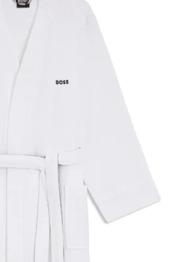 Cotton dressing gown with signature-stripe belt